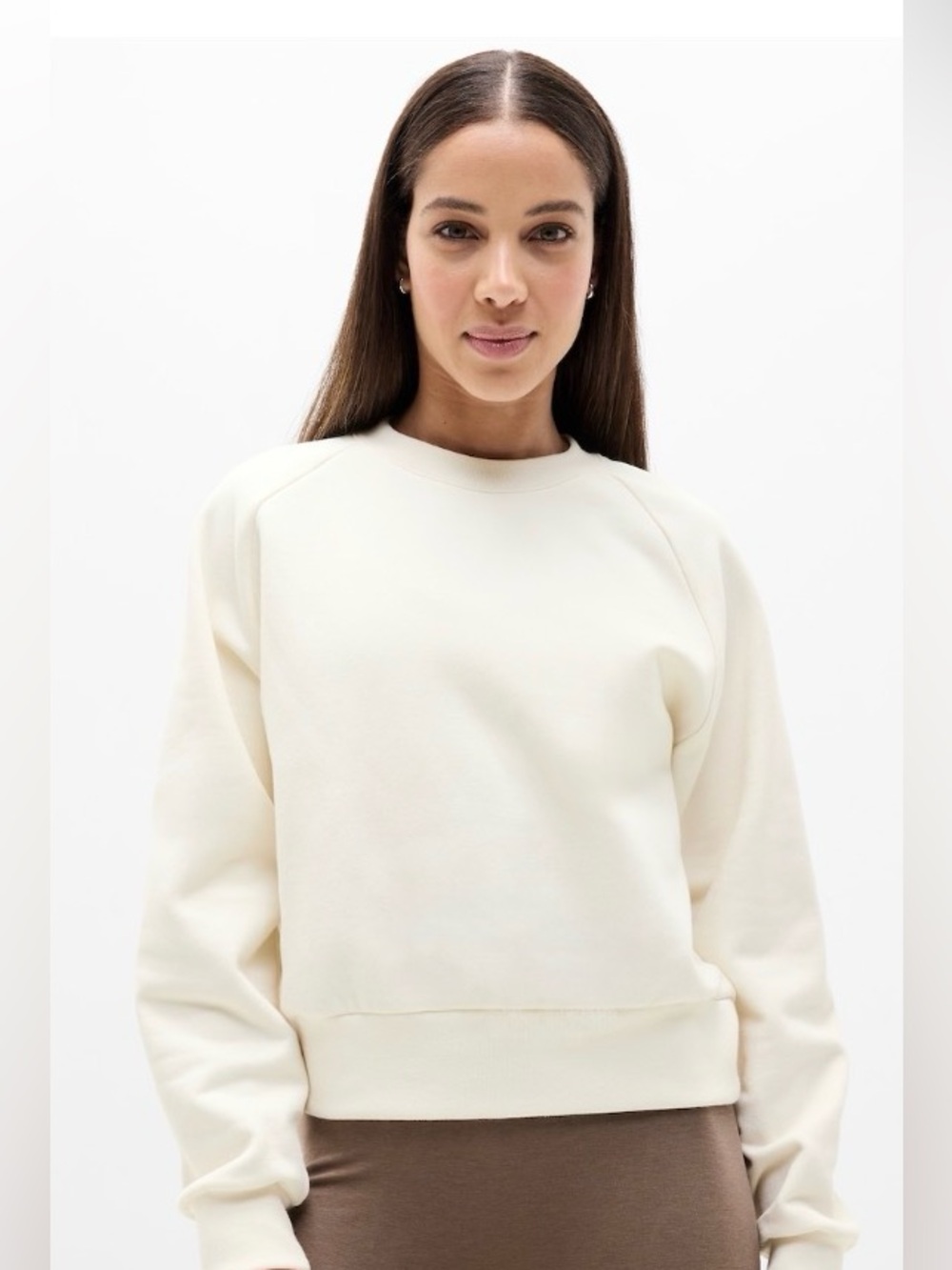 Athleta Forever Fleece Relaxed Crew Sweatshirt-Magnolia White